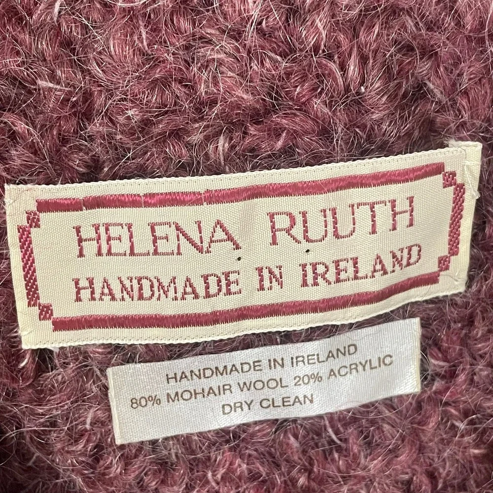 Helena Ruuth Handmade in Ireland Mohair Wool Blend Beret Hat Plum Burgundy Fuzzy